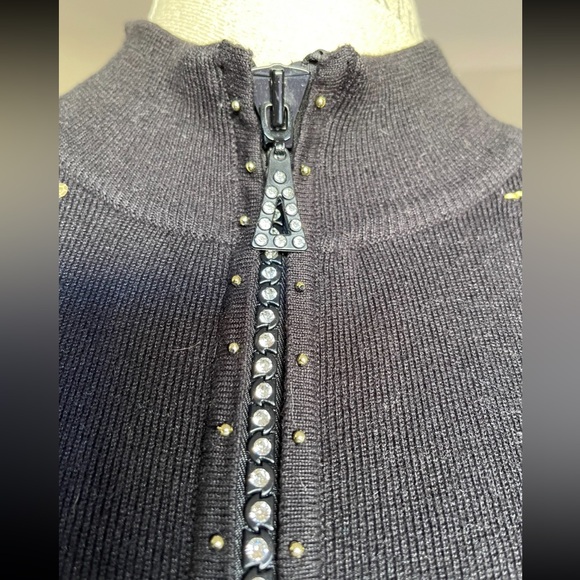 CHRISTMAS HOLLY QUACKER FACTORY Blingy Black Gold Sweater Zipper Jacket Sz 3X - Picture 4 of 8